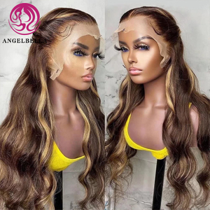 AngelBella DD Diamond Hair 4/27# 13X4 Body Wave Honey Blonde Highlight Human Hair HD Lace Frontal Wig