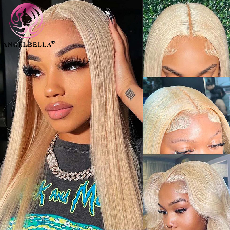 Angelbella Queen Doner Virgin Hair Good Quality 613 Human Hair Lace Front Wigs Straight 13X4 HD Frontal Blonde Wig