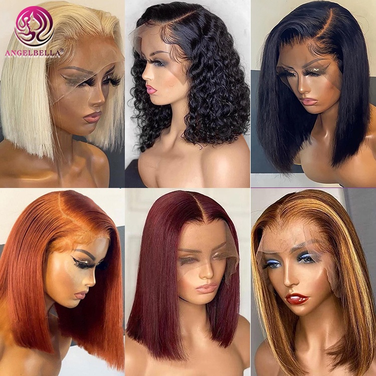 Wholesale Brazilian Human Hair Lace Frontal Wig Transparent Swiss Glueless Smooth Straight Short Bob Wigs for Black Women