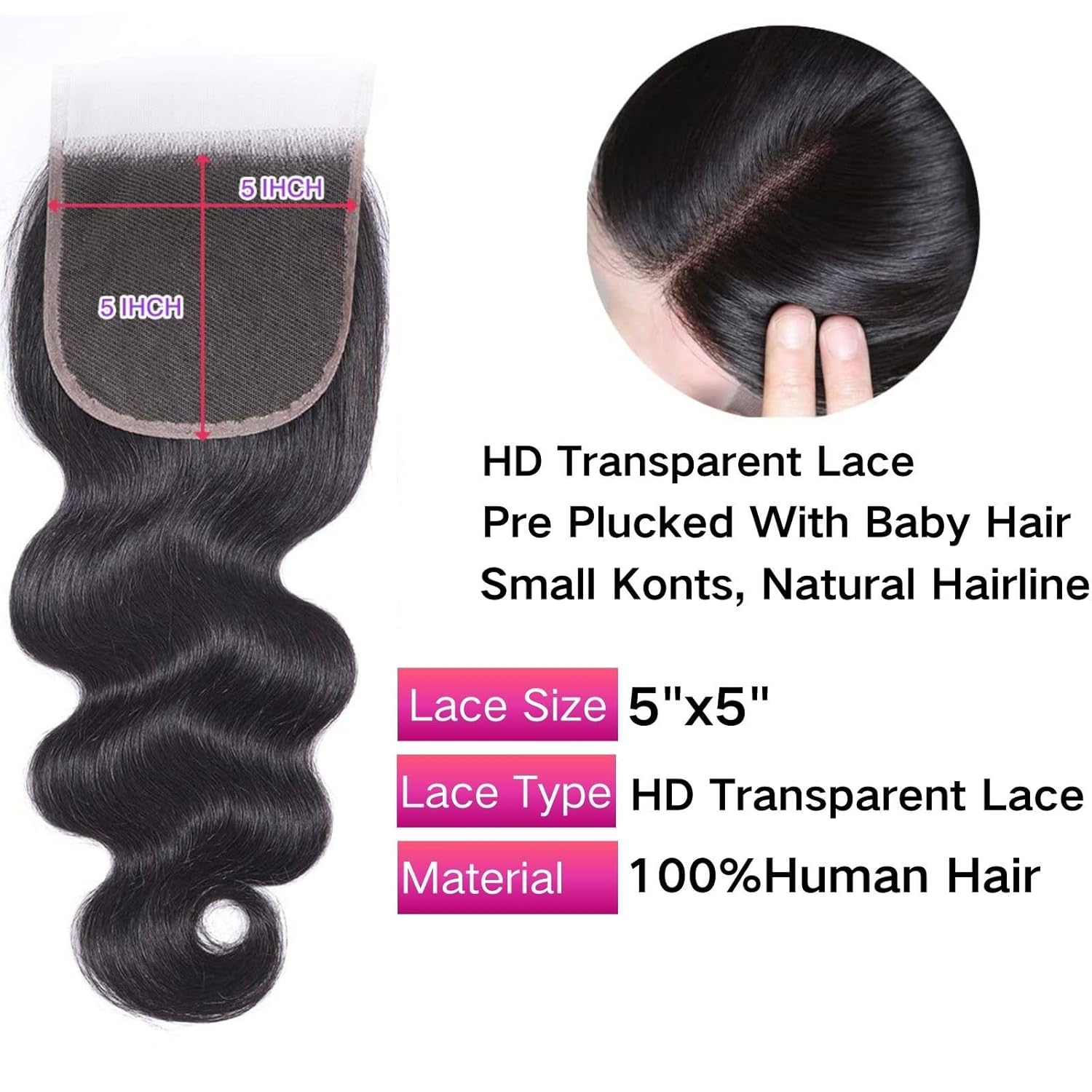 2022 Body Wave 5x5 Transparent Lace Closure Virgin Brazilian Human Hair Swiss Lace Closure 