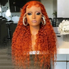 30 Inch Brazilian Transparent Wigs Lace Frontal Wig 13x4 1800% Density Human Hair Colored Ginger Water Wave Wigs for Women