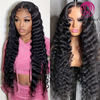 AngelBella Natural Black 30 Inch 220 Density Hd Glueless Lace Frontal Wig Deep Wave Human Hair Lace Front Wigs for Black Women