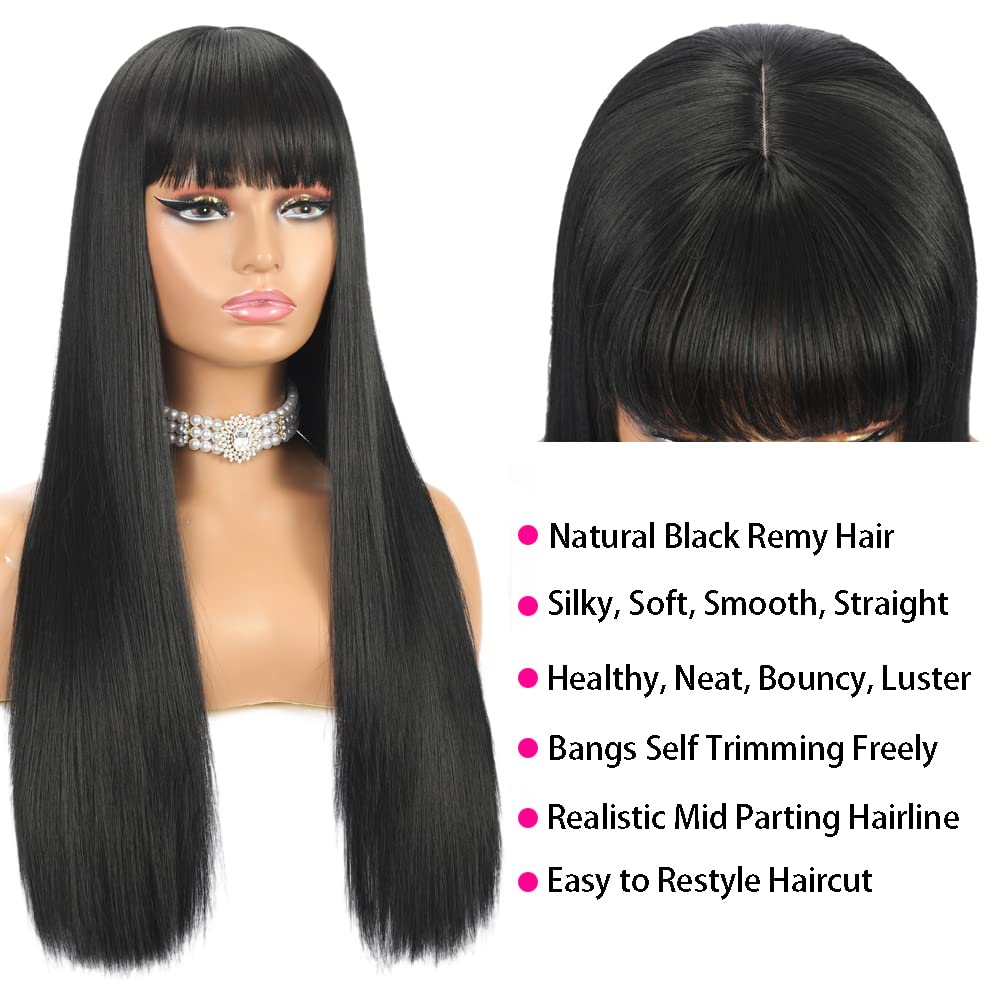 Angelbella Hair Straight Human Hair Wigs with Bangs Brazilian Virgin Human Hair 