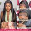 Brazilian 13X4 Straight Human Hair Wigs 180% Density Gluless HD Transparent Swiss Lace Front Wigs for Black Women
