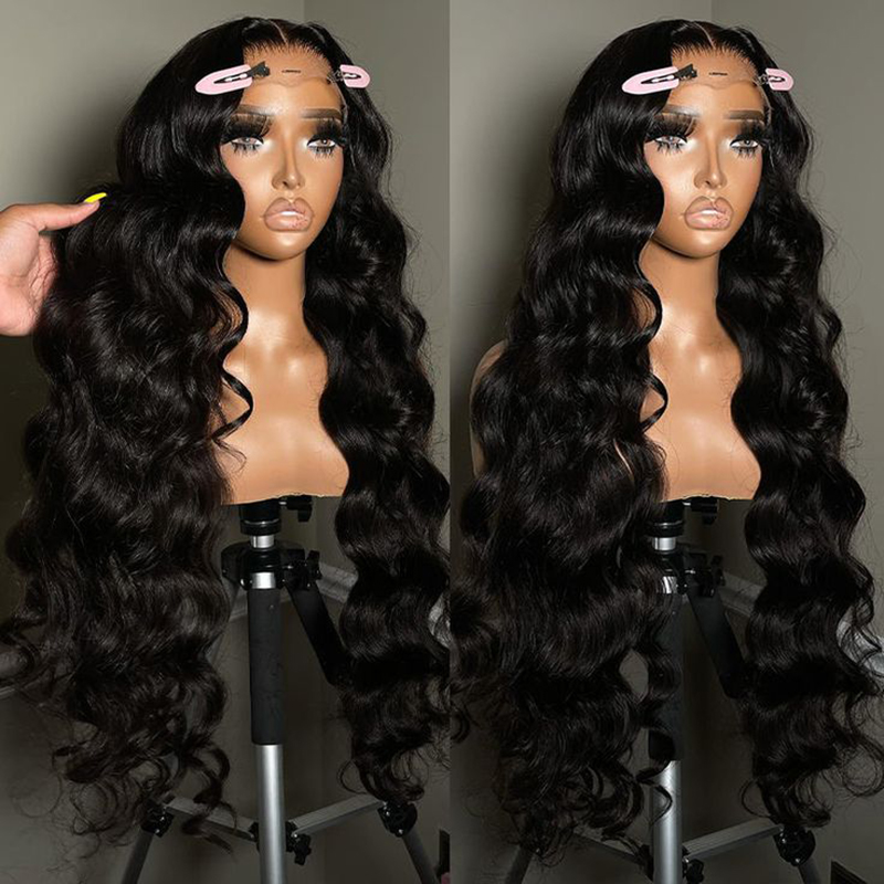 AngelBella Wholesale Long Body Wave Transparent Lace Frontal 4X4 Lace Closure Brazilian Raw Human Hair Wig
