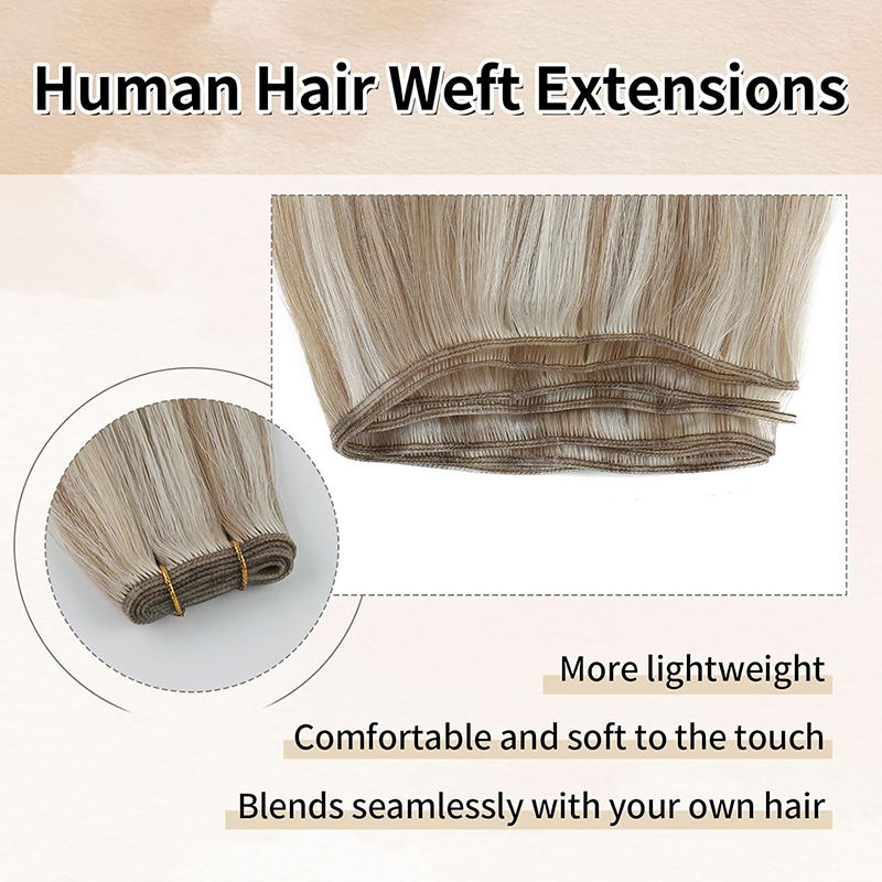 AngelBella Full Shine Genius Weft Hair Extension Human Hair 20 Inch Blonde Human Hair Weft Color Ash Blonde Highlight Bleach Blonde Hair Extensions Real Human Hair Hand Tied Weft
