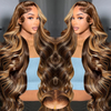 Ombre Blonde Brown Highlight Human Hair 13x4x1 T Part Lace Straight Wigs