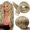 Angelbella Tape in Hair Extensions Real Human Hair 22Inch Color 16 Highlighted 22 Blonde Hair Extensions Tape in 100Gram Pu Tape ins Human Hair Seamless Skin Weft Extension Natural Hair